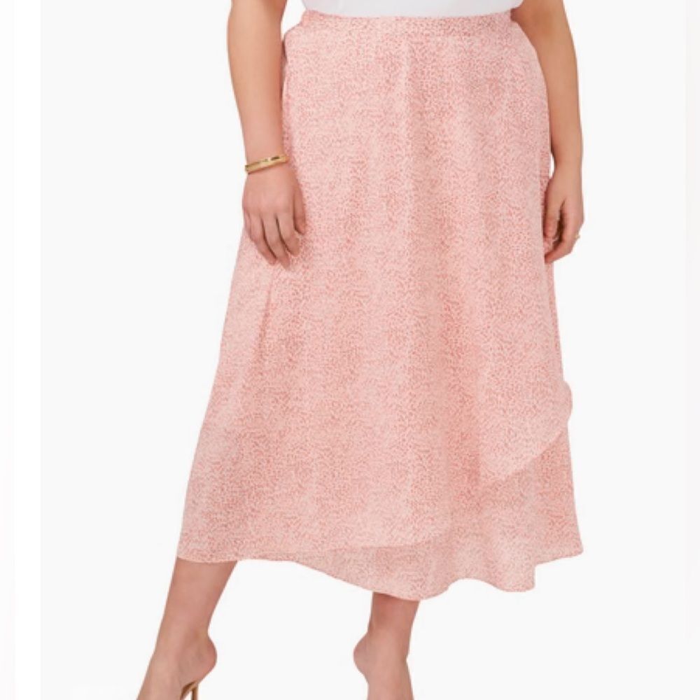 VINCE CAMUTO Daisy Daze Pink Orchid Faux Wrap Midi Skirt